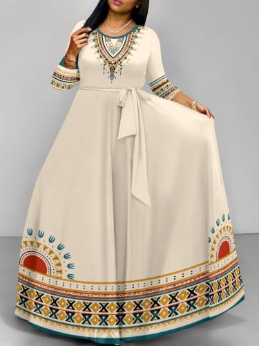 Image of Plus Size Maxi Dress for Women V Neck 3 /4 Sleeve Wrap Dress