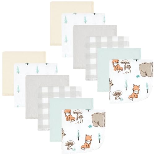 Image of Hudson Baby Unisex Baby Flannel Washcloths, Neutral Woodland Pals 12Pk, One Size