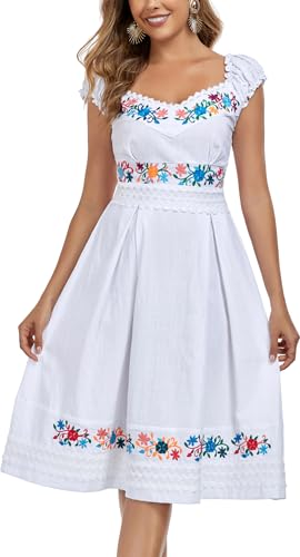 Image of Women's Mexican Dress Embroidered Causal Lace Party Dress