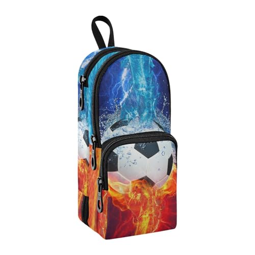 Image of ZAZYXTJ Soccer Standing Large Capacity Pencil Case 3 Compartment Pen Pouch Storage Makeup Bag for School Office Teen Girl Boy Men Women