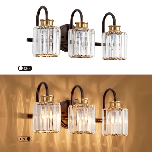 Image of ORB Bathroom Light Fixtures with K9 Crystal Lampshade Bathroom Lighting Over Mirror Vanity Lights for Living Room,Bedroom,Restroom,Hallway 3 Lights