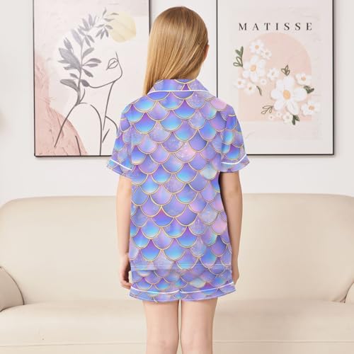 ALAZA Mermaid Scale Abstract Pajamas Satin Pajama Set Short Sleeve Button Down Sleepwear4