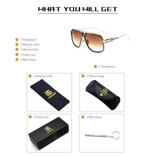Image of Aviator Sunglasses for Men Retro Fashion Gold Oversized 70s shades