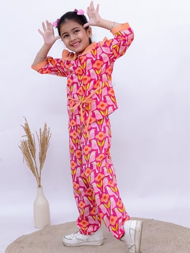 Image of superminis Girls Cotton Abstract /Floral /Striped Print Top And Shorts /Pant Clothing Set