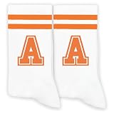 GRXXPIP Orange Initial Stripes Socks with Letter A, Retro Athletic Style Socks, Personalized Gifts for Birthday, Christmas, Back-to-school Season, or Just Because, Sporty Daily Wear.(000)