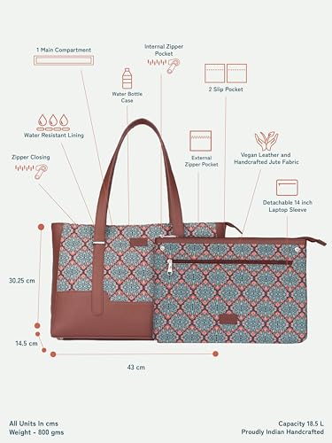 Image of ZOUK Handcrafted Vegan Leather Travel Tote Bag for Women with Multiple Compartments | Spacious Water-Resistant Shoulder Bag for Travel, Vacation, Day Trips |