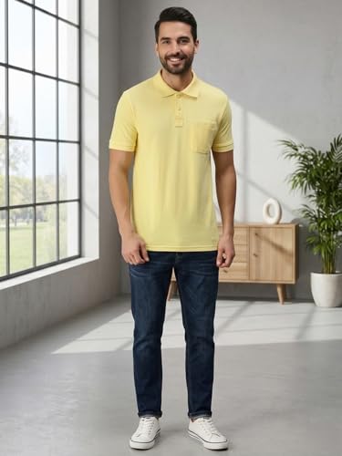 Image of Lux Cozi Men's Polo T-Shirt Regular Fit Half Sleeves with Pocket | Cotton Blend Polo Neck Collar T-Shirt for Men | Casual, Office Comfortable Breathable T-Shirt | Stylish Plain Tee