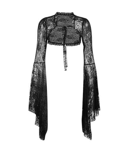 Image of Goth Bolero Shrug Women Lace Sheer Mesh Gothic Flare Sleeve Emo