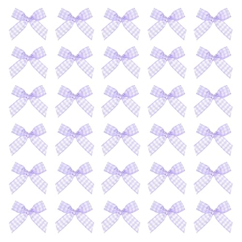 sourcing map 50 lazos de cinta a cuadros de satén de 4,7 cm para manualidades, costura, boda, fiesta de cumpleaños, decoración de Navidad, color blanco lavanda