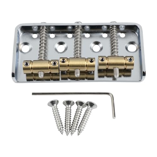 OVSAL Vintage Short Fixed Bridge with Compensated Brass 3-Saddle Steel Base Plate 54mm Guitar Bridge Compatible with Vintage Fender Telecaster Tele Style Electric Guitar Replacement Parts