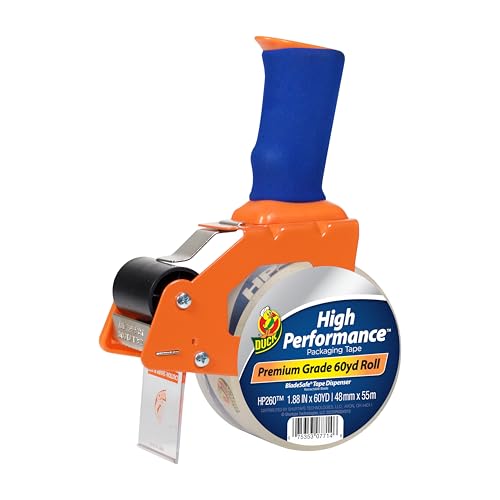 Image of Duck High Performance Clear Packing Tape with BladeSafe Dispenser - Tape Gun with HP260 Strong Packaging Tape for Shipping, Moving, Mailing & Boxes - 3 inch Core, 1.88 Inch x 60 Yards, Clear (1078566)