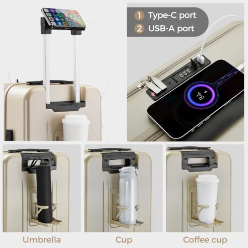 Image of Carry on Luggage Top opening Suitcases, Expandable with Cup Holder and USB Charging Port,Lightweight with Front Pocket Rolling Suitcases with Spinner Wheels