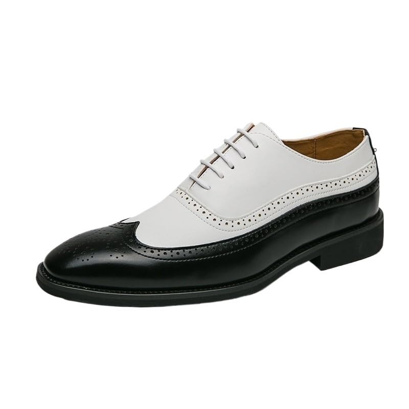 Men's Wingtip Brogue Dress Oxford Pu Leather Anti-Slip Slip Resistant Rubber Sole Wedding Classic Lace Up Plain Toe Working