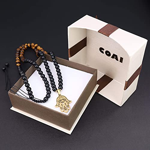 Coai Hamsa Hand Black Obsidian Tiger Eye Stone Beaded 108 Mala Necklace #TOP6