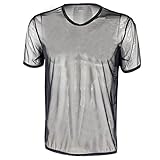 ZONBAILON Men's Sexy T-Shirt Mesh See Through Gym Workout Shirt Comfortable Black L