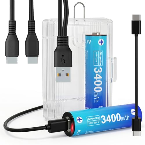 2pcs USB C 3.7V 3400mAh Rechargeable Batteries for Devices