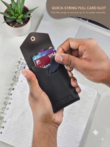 Image of Leatherful Flip - Top Grain Leather Vertical Slim Wallet for Men | Easy Quick Card Access | Compact Front Cash Pocket & Button Lock | Minimalist Travel & Daily Carry Wallet (Black)