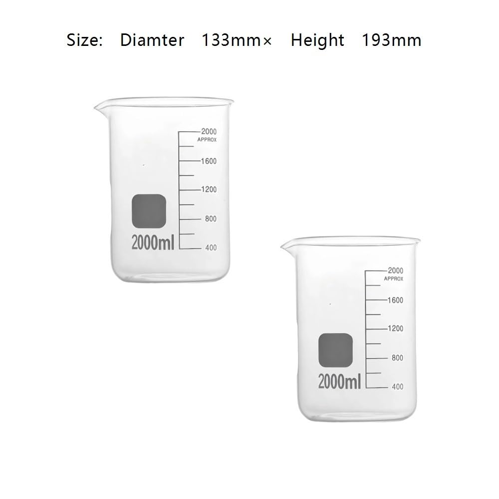 Récipient en verre de laboratoire Bécher en verre de qualité supérieure for verrerie laboratoire, capacité 2000ml, gradué borosilicate alimentaire, 1 pièce