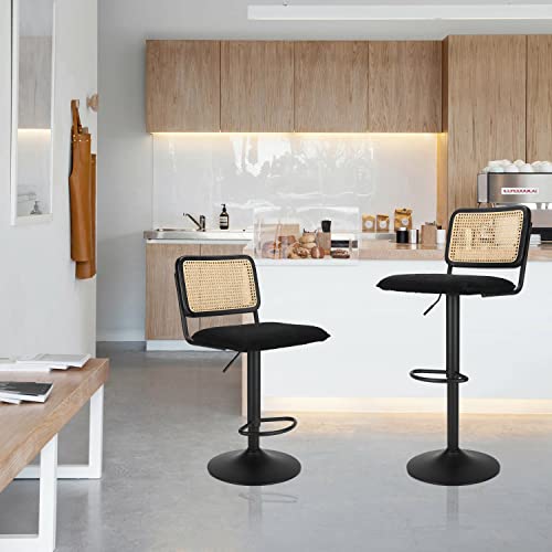 Butacos de Bar Modernos Finnhomy, Set de 2, Diseño Tejido Natural, Asiento Giratorio, Reposapiés y Espaldar de Caña, Altura Ajustable para Isla de Cocina y Comedor, Negro miniatura 4