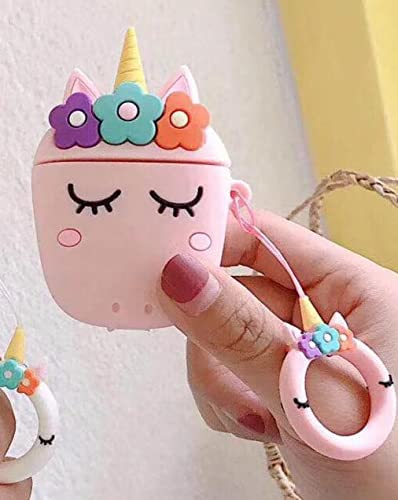 Image of for Airpods Pro 2019 Pouch Case Cover Headphones Soft Silicone Cartoon Character Cover with Keychain, 360-degree Protection (Unicorn Pink)