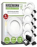 HAGEMANN® 9 x LED Einbaustrahler IP44 6 Watt 420lm Ø 105 mm Bohrloch 230V spritzwassergeschützte Badezimmer Einbauleuchte ultra flach 26mm Einbautiefe