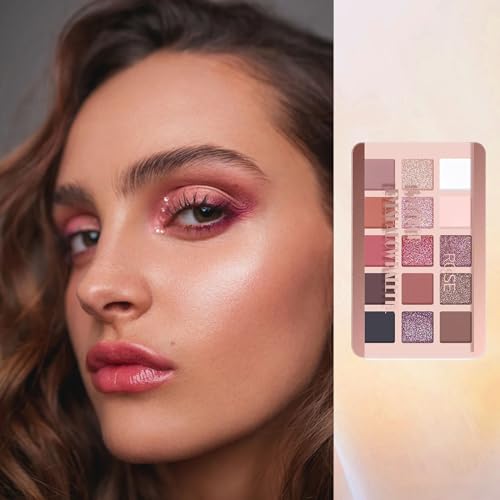 Eyeshadow Pink Eye shadow Palette, Make-Up Palettes Shimmer Glitter Matte Shadows Pallets for Women, 15 Color Pink Brown Natural Long Lasting Highly Pigmented Eyeshadow Palette - Image 6