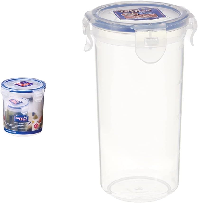 Lock & Lock HPL932D Round Storage Container Clear/Blue, 700ml & 430ml Round Food Container