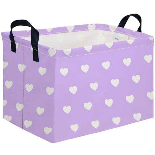 FXOCSHE Rectangular purple heart,Valentines Basket,baby Gift Baskets Empty,Pink Gift basket with Handle Organizer,Hearts Print easter Baskets,Girl Room Decor(Little purple heart)