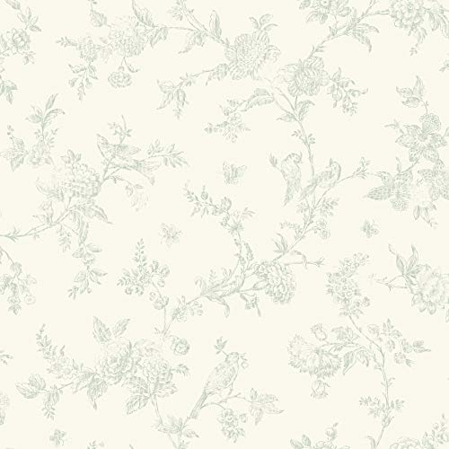 Chesapeake 3119-02194 French Nightingale Floral Scroll Wallpaper, Sage #TOP15