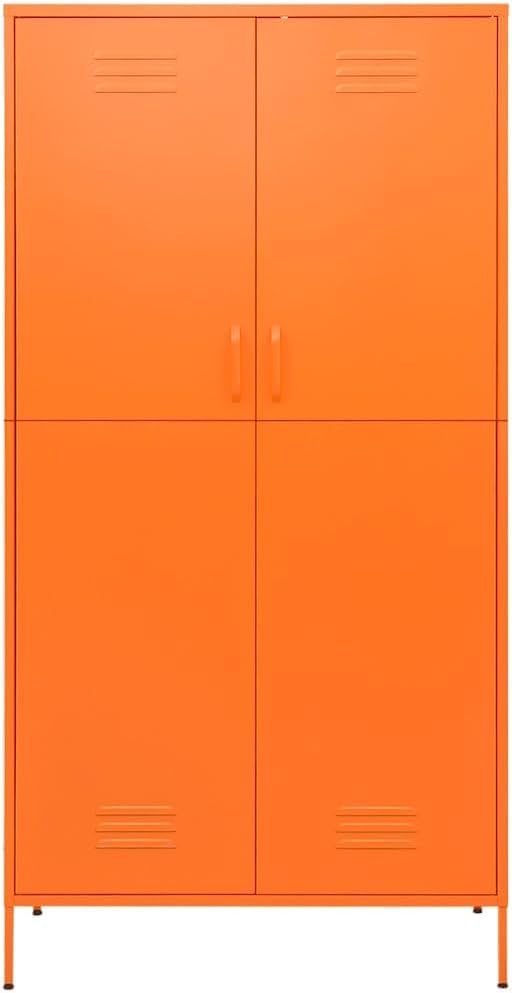 vidaXL Wardrobe, Armoire with Adjustable Shelves, Closet with Hangers for Bedroom, Free Standing Closet Rack, Industrial Style, Orange Steel