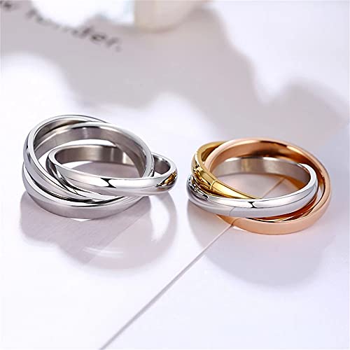 4PCS Trinity Interlocking Band Rings for Women Girls, Stainless Steel Stacking Cross Rings in Silver/Gold/Black Tone, Minimalist Promise Ring for Love/Engagement/Wedding4