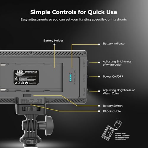 Image of Digitek (LED-D308) 25W Bi-Color LED Video Light with Hot Shoe Mount, 2700K-6500K Adjustable Color Temperature, 308 LEDs, 2860LM Brightness, For YouTube, Photography, Video Shoot (Battery Not Included)