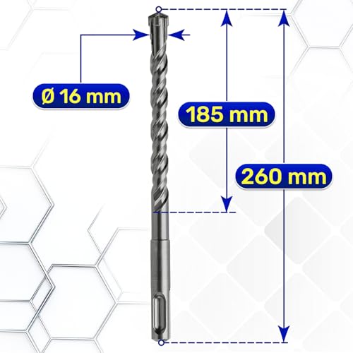 Miniatura 2 de Broca Hormigon Sds Plus Ø 16 Mm X 260 Mm Fabricada En Acero Y Carburo De Tungsteno - Broca Para Hormigon Se Puede Usar Para Ladrillo Paredes Piedra Hormigón Armado - Monteral
