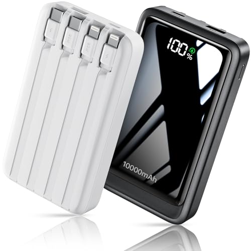 VTIAEK 2026 2-Pack 10000mAh Portable Charger with Built in 4 Cables, PD 20W Travel Essentials...