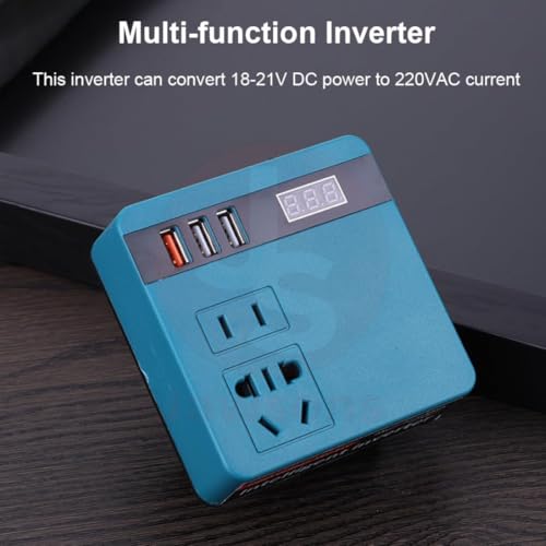 Image of Intelligent Inverter: 18-21V DC to 220V AC, 220W max, Dual USB, Universal Socket, Overload Protection. Compact, Ideal for 18V Tool Batteries, Outdoor & Emergency use.​