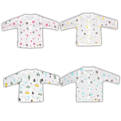 Image of Organic Cotton Muslin Full-Sleeve Jhabla Set for Newborn Boys & Girls Comfortable Baby Clothes - Pack of 4
