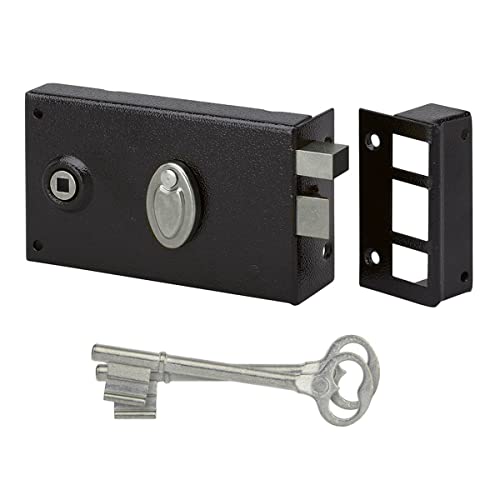METALUX série 596 - Serrure en applique noire horizontale Pêne dormant et 1/2 tour avec clé L et gâche 140x82mm