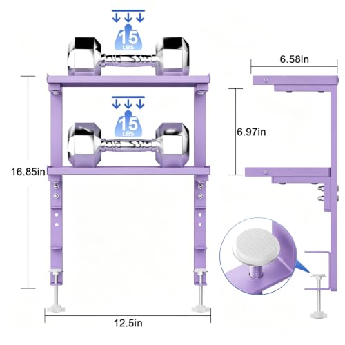 Image of 2-Tier Desk Shelf, Expandable Under Desk Storage, Clamp on Desk Shelf, Desktop Accessories for Offices, Study Rooms, and Game Rooms (Purple)