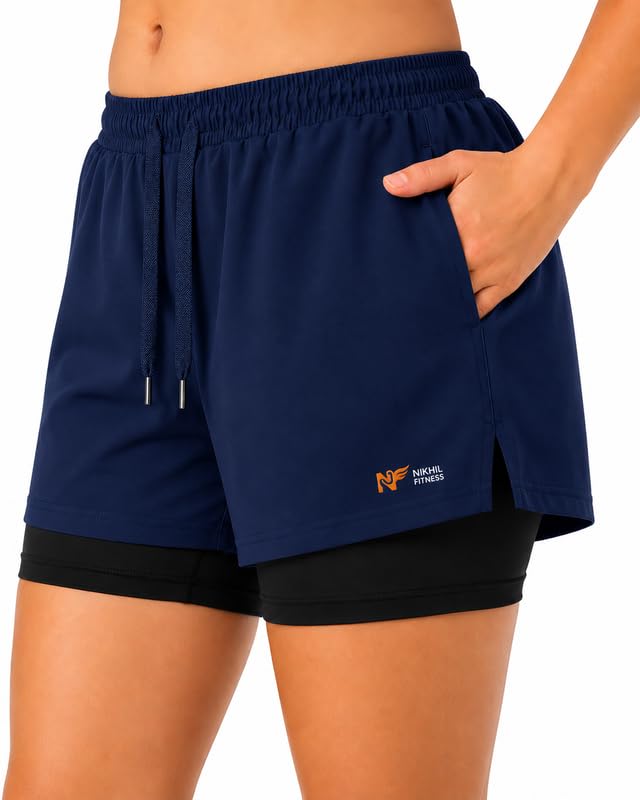 Women's 2 in 1 Running Shorts with Inner Compression Layer Sports Activewear-picture-46