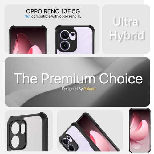 Image of Pikkme Crystal Clear Transparent Back Cover | Ultra Hyrbid | Full Camera Protection | Raised Edge | Bumper Case for Oppo Reno 13F 5G (Black)