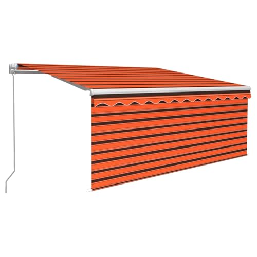 vidaXL Manual Retractable Awning with Blind Outdoor Living Door Awning Folding Arm Patio Garden Awning Manual Retractable 3.5x2.5m Orange&Brown