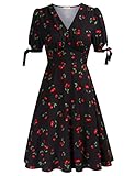 Belle Poque Vintage Dress for Women 1940s Floral Dresses Cocktail Dresses Tea Party Dresses for Curvy Women Black Cherry XL