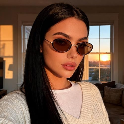Image of boten Retro Oval Sunglasses for Women 90s Small Gold Frame Sun Glasses Lightweight Cute Chic Sunnies
