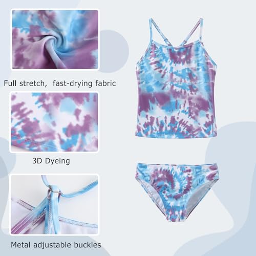 Image of Girls Two Piece Tankini Swimsuits Tie Dye Bathing Suit Kids Hawaiian Swimwear Set 3-16 Years