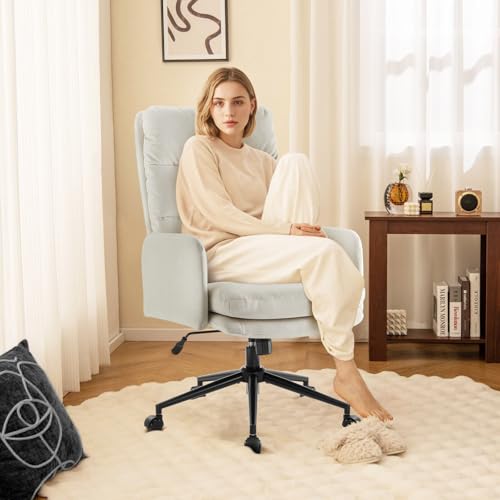 Image of IWMH Swivel Home Office Chair,High-Back Armchair,Makeup Chair with Wheels and Armrests,Height Adjustable Desk Chair Upholstered Computer Task Chair, Leisure Armchair (Beige)