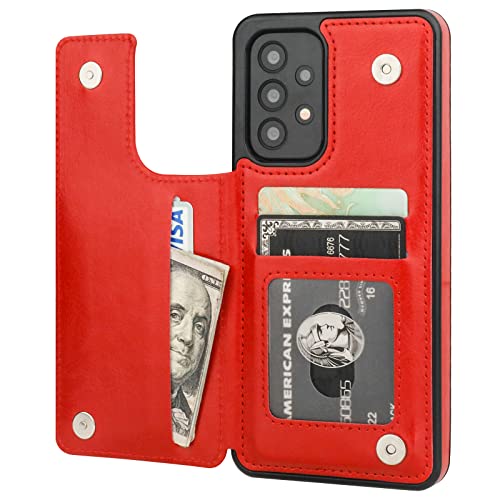 ONETOP for Samsung Galaxy A53 Wallet Case with Credit Card Holder,Red