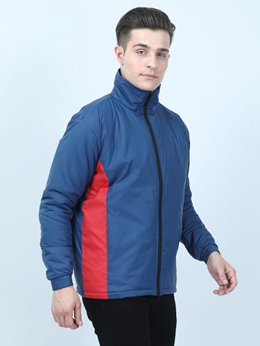 Image of VROJASS Men VROJASS Jackets for Men Stylish Puffer Winter Jacket For Men Standard Length Jacket Man Full Sleeves Bomber Jackets for Man T-Blue With Red Jacket