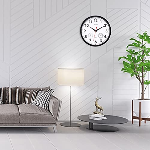 Vigorwise Wall Clock, Sweep Silent Movement Accurate Clocks With Temperature & Humidity, Decorative For Kitchen/Living Room/Bedroom/Office/School/Classroom (Black, 10 Inch) #TOP1