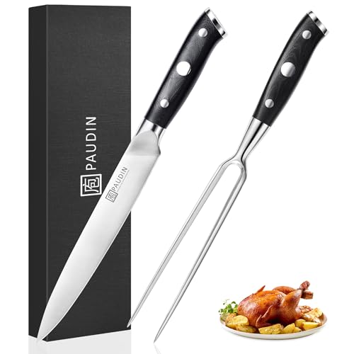 PAUDIN Carving Knife and Fork Set, Meat Carving Knife Set German High Carbon Stainless Steel, Turkey Knives with Ergonomic Handle, Full Tang Professional Brisket Knives for BBQ option