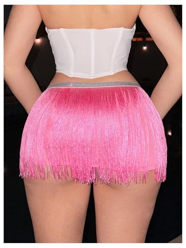SweatyRocks Women's Fringe Bodycon Mini Skirt Low Waist Dance Party Skirts2